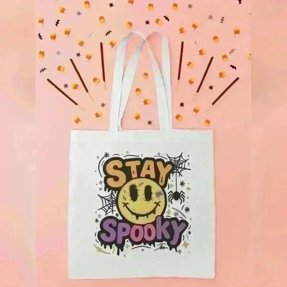 Stay Spooky Halloween Canvas Tote Bag – Reusable Eco-Friendly Shopping B…